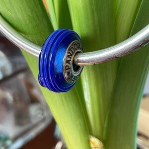 Retired Blue Murano Glass Ribbon Bead